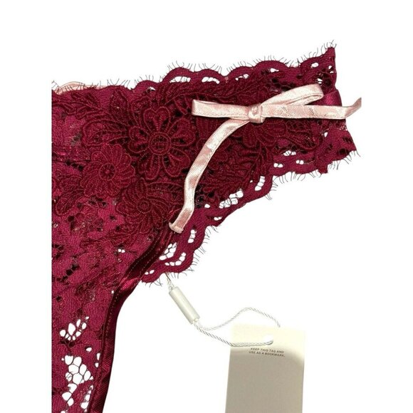 FOR LOVE & LEMONS Sz XXS Thong Noelle Lace High-Waist Panty Burgundy New NWT - Picture 3 of 4